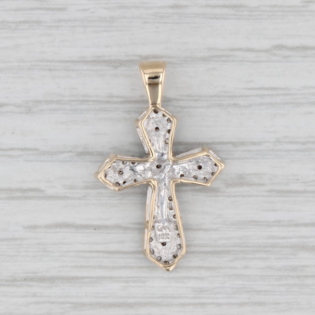 Light Gray 0.14ctw Diamond Cross Pendant 10k Yellow White Gold