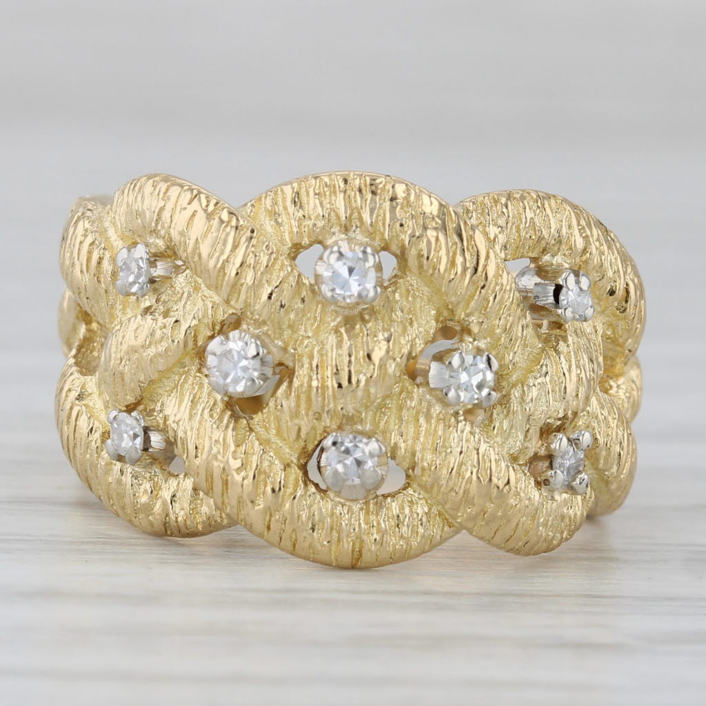 Gray Woven 0.12ctw Diamond Ring 18k Yellow Gold Size 5.5