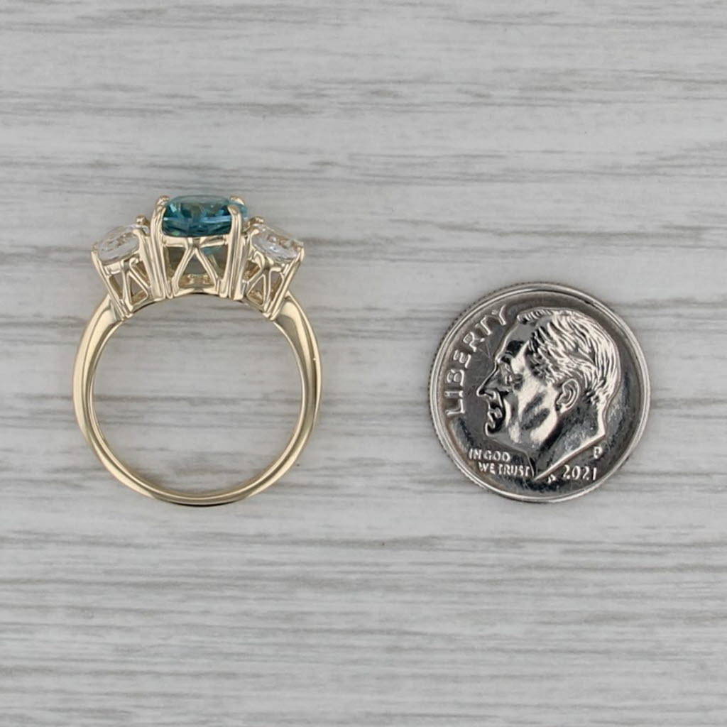 4.80ctw Teal & White Topaz Oval 3-Stone Ring 10k Yellow Gold Size 6