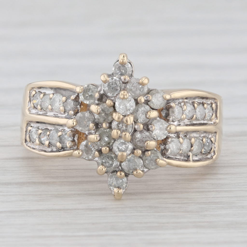 Light Gray 0.80ctw Diamond Cluster Ring 10k Yellow Gold Size 7.25
