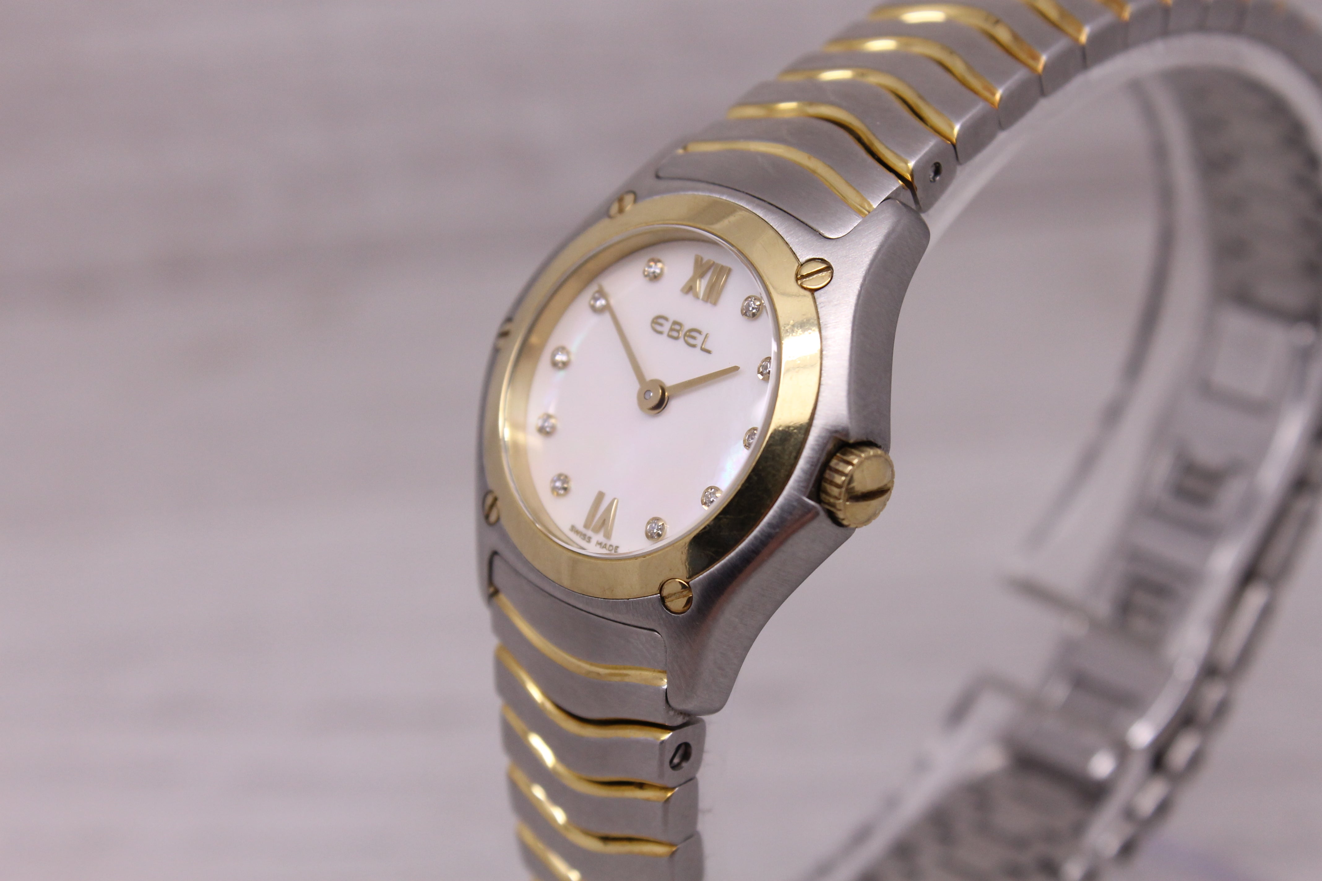 Rosy Brown Ebel Ladies Classic Wave Steel & 18k Quartz Watch MOP Diamond Dial MINT w Box