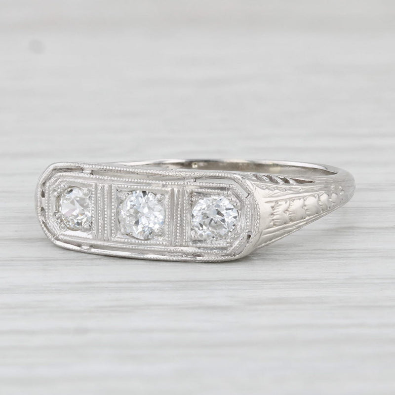 Light Gray Vintage Art Deco 0.35ctw Diamond Ring 18k White Gold Size 8.5 Old European Cut