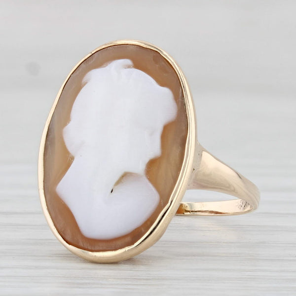 Vintage Carved Shell Cameo Ring 10k Yellow Gold Size 5