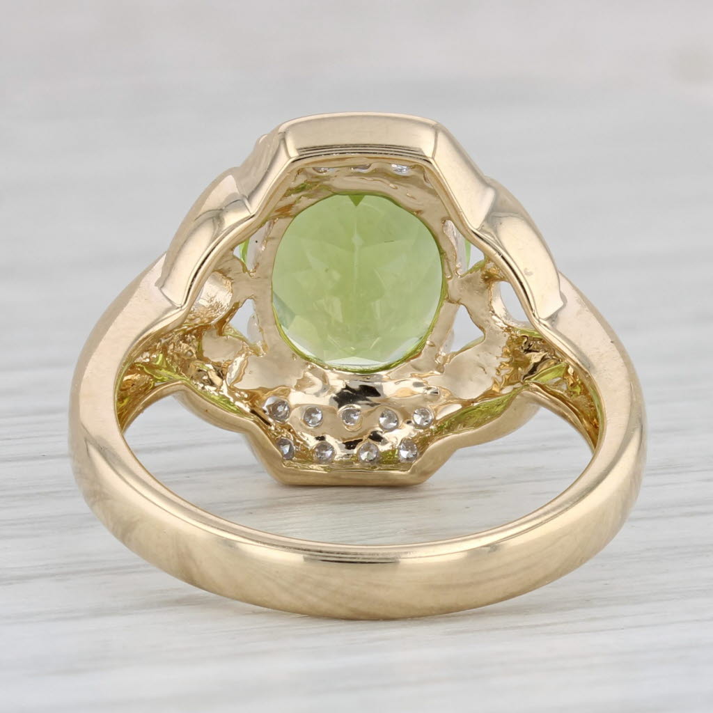 Light Gray 4.17ctw Oval Peridot Diamond Ring 14k Yellow Gold Size 8 Cocktail