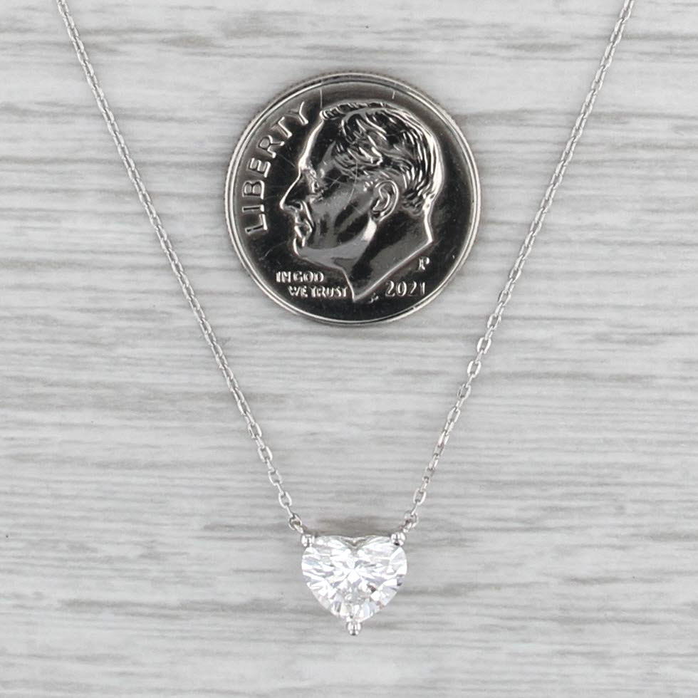 1ct VS1 E-F Lab Grown Diamond Heart Pendant Necklace 14k White Gold 16" 18"