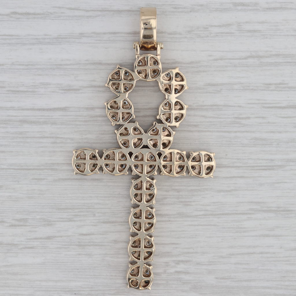 Gray 4ctw Diamond Large Ankh Cross Pendant 10k Yellow Gold Egyptian