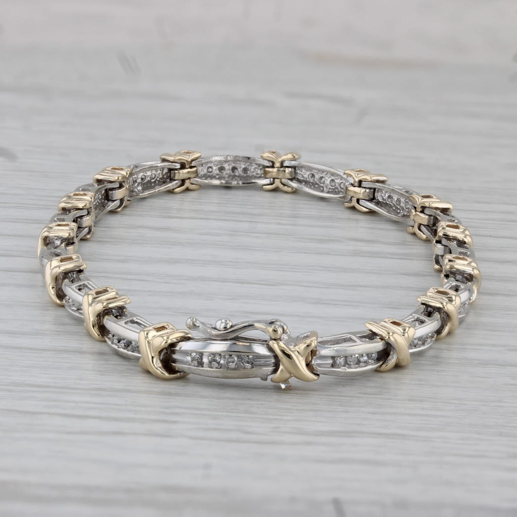 Gray 0.30ctw Diamond Bar X Link Bracelet 10k White Yellow Gold 7.25" 5mm