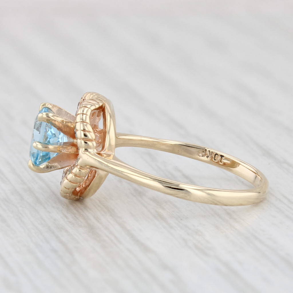 Light Gray 0.88ctw Blue Topaz Diamond Halo Ring 10k Yellow Gold Size 6.25 Engagement