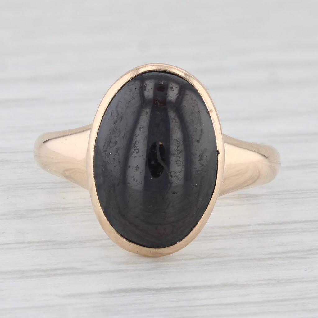 Light Gray Antique Garnet Ring 14k Yellow Gold Size 6 Oval Cabochon Solitaire