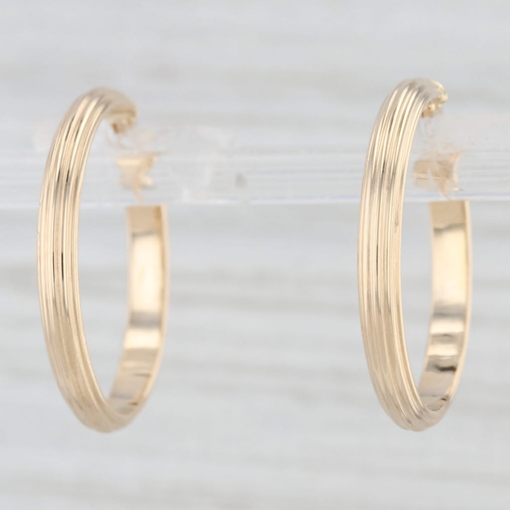 Light Gray New Round Beveled Hoop Earrings 14k Yellow Gold Snap Top Hoops