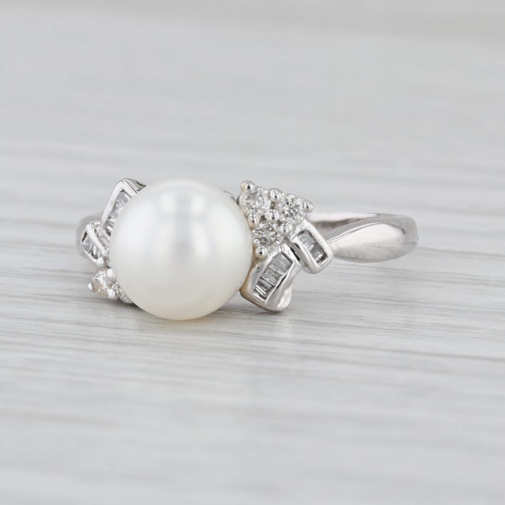Cultured Pearl 0.17ctw Diamond Ring 14k White Gold Size 7