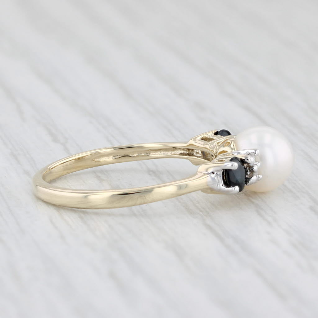 Light Gray Cultured Pearl Sapphire Diamond Ring 10k Yellow Gold Size 7