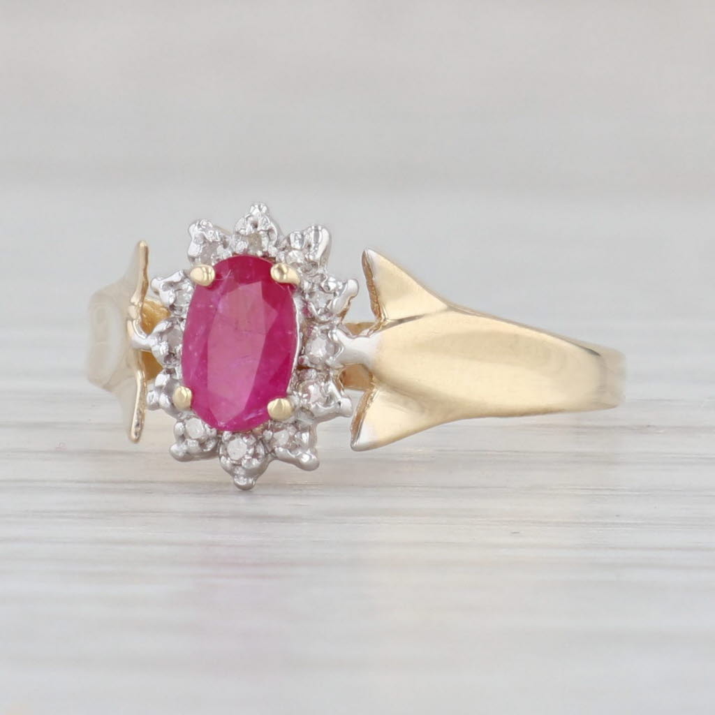 Light Gray 0.59ctw Oval Ruby Diamond Halo Ring 14k Yellow Gold Size 8.25