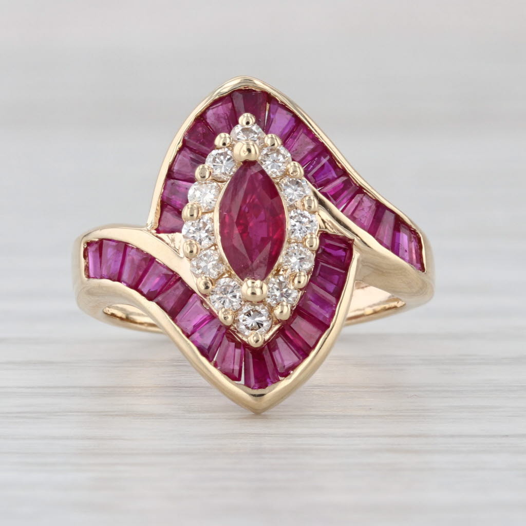 2.20ctw Marquise Ruby Diamond Halo Bypass Ring 14k Yellow Gold Size 5.75-6
