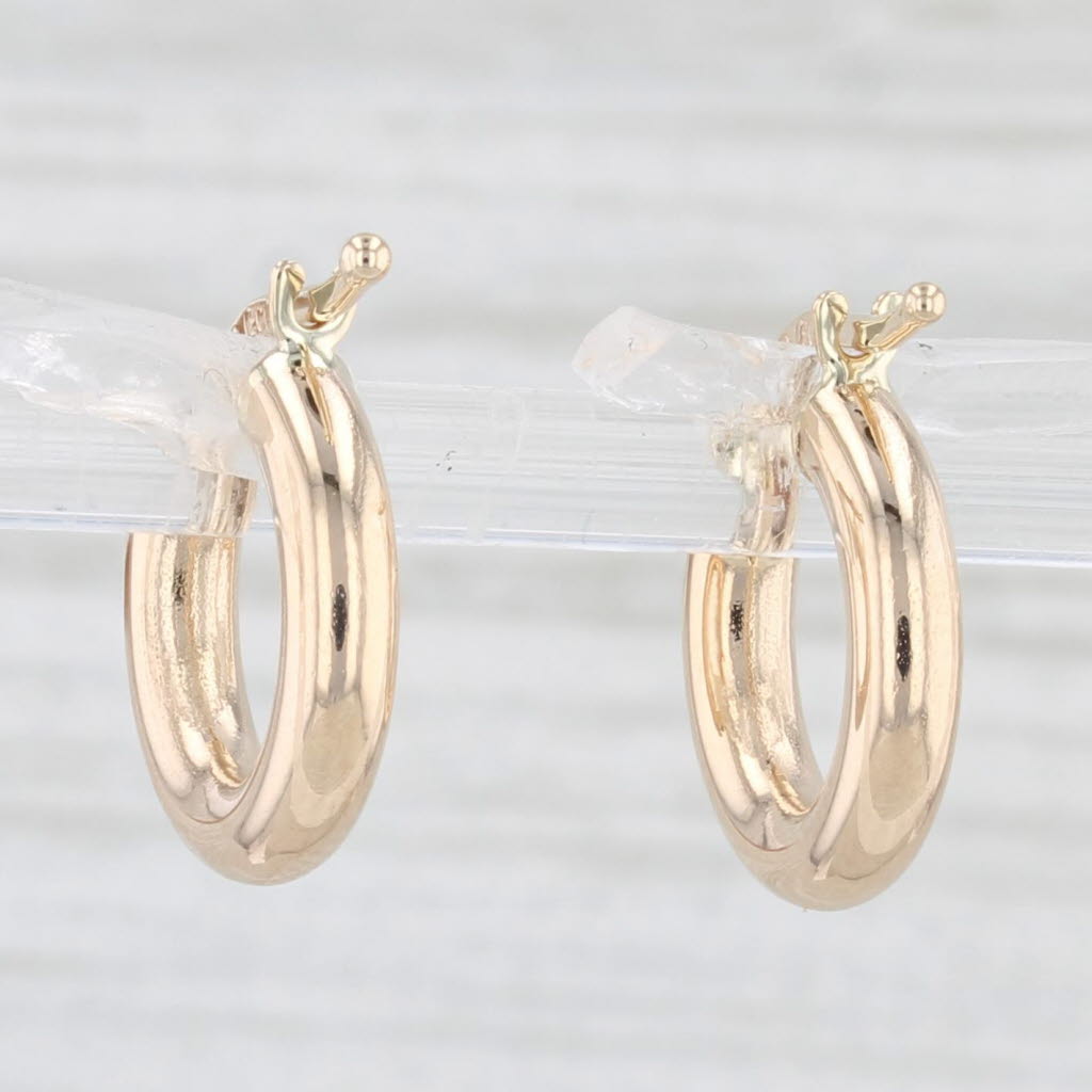 Light Gray New Small Round Hoop Huggie Earrings 14k Yellow Gold Pierced Hoops Snap Top