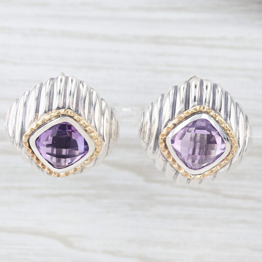Light Gray 7.60ctw Amethyst Stud Statement Earrings Sterling Silver 18k Gold