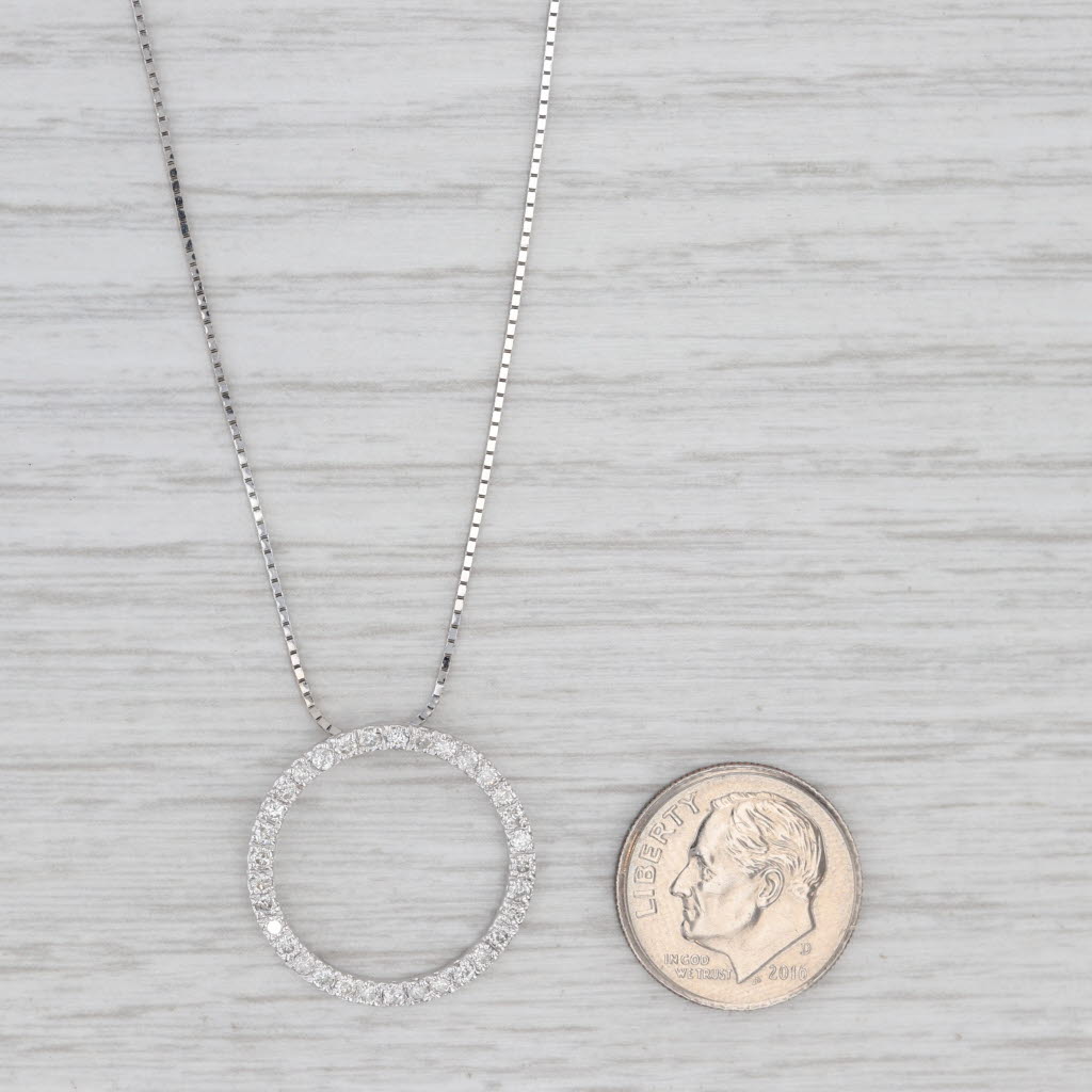Light Gray 0.50ctw Diamond Circle Pendant Necklace 14k White Gold 20" Box Chain