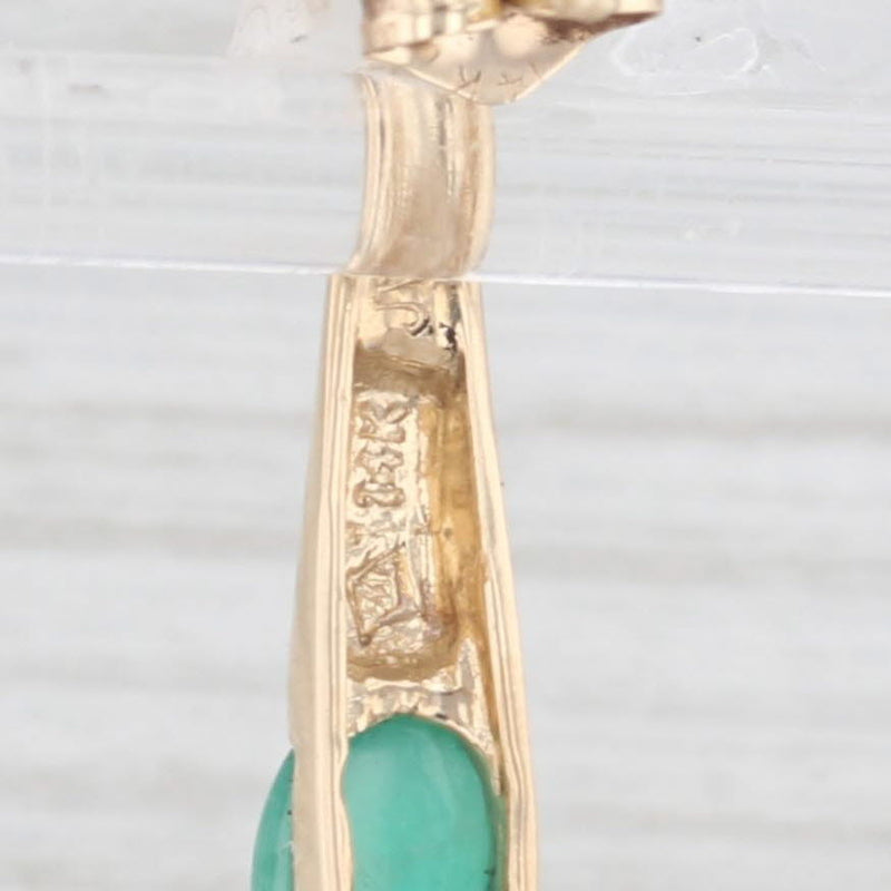 Emerald Oval Cabochon Drop Earrings 14k Yellow Gold