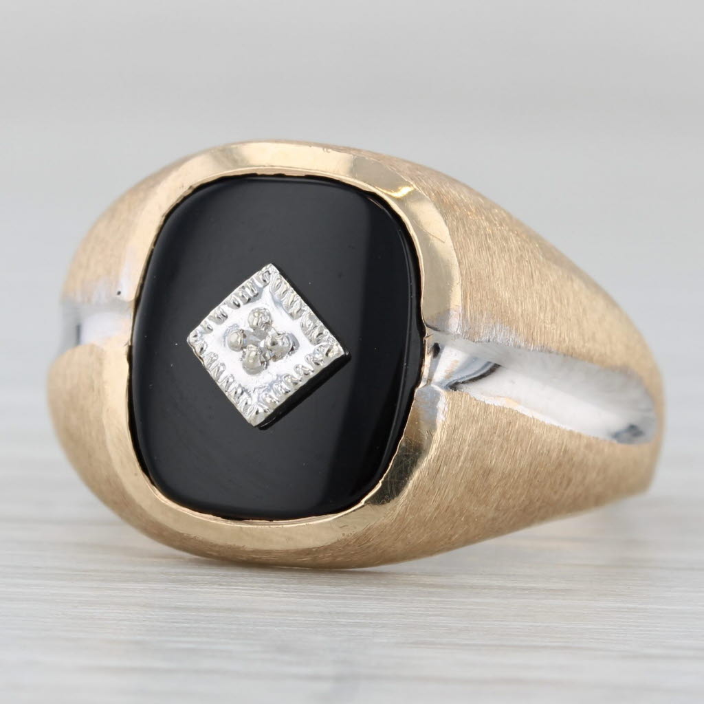 Gray Vintage Onyx Diamond Signet Ring 10k Yellow Gold Size 8