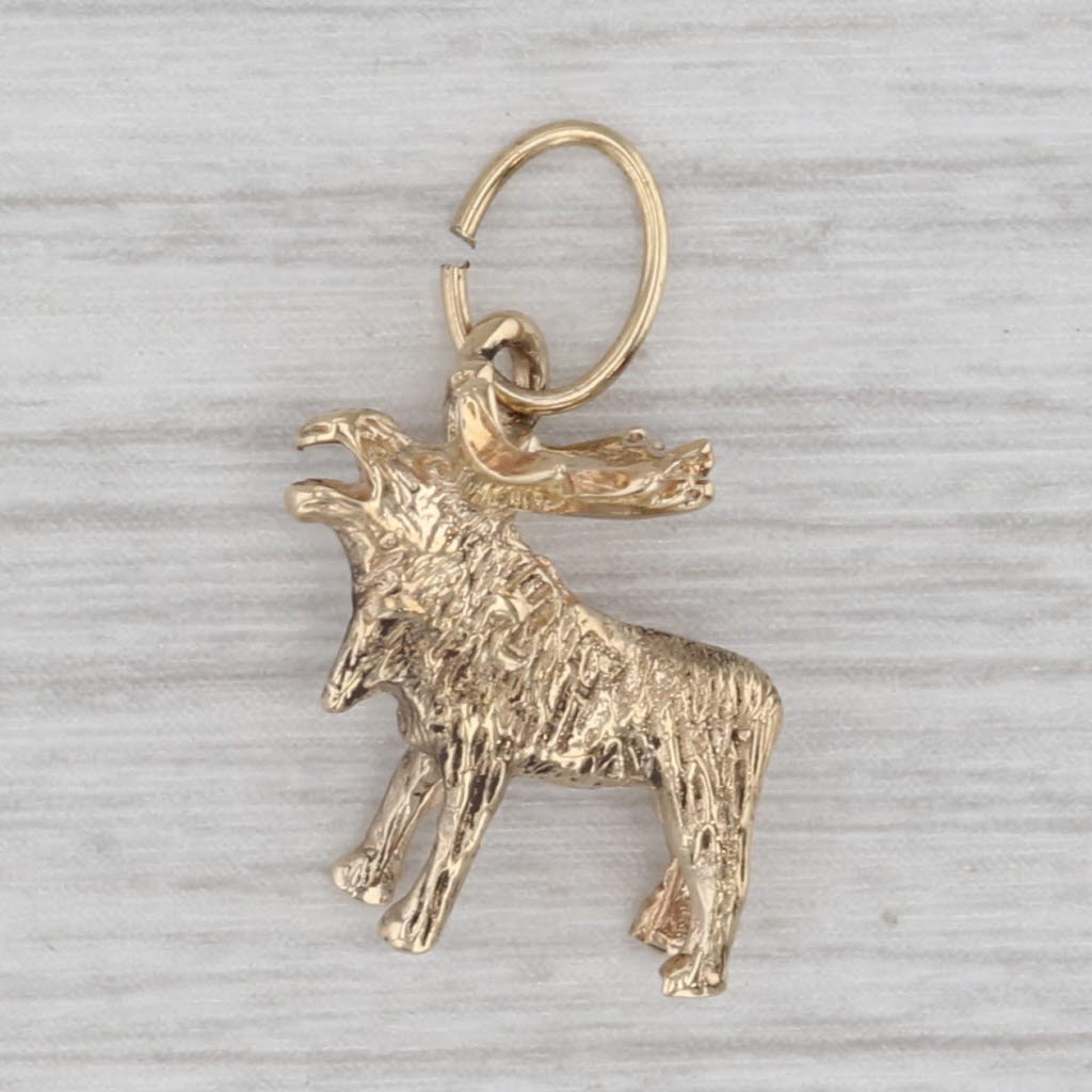 Gray Moose Charm 10k Yellow Gold Pendant Animal Jewelry