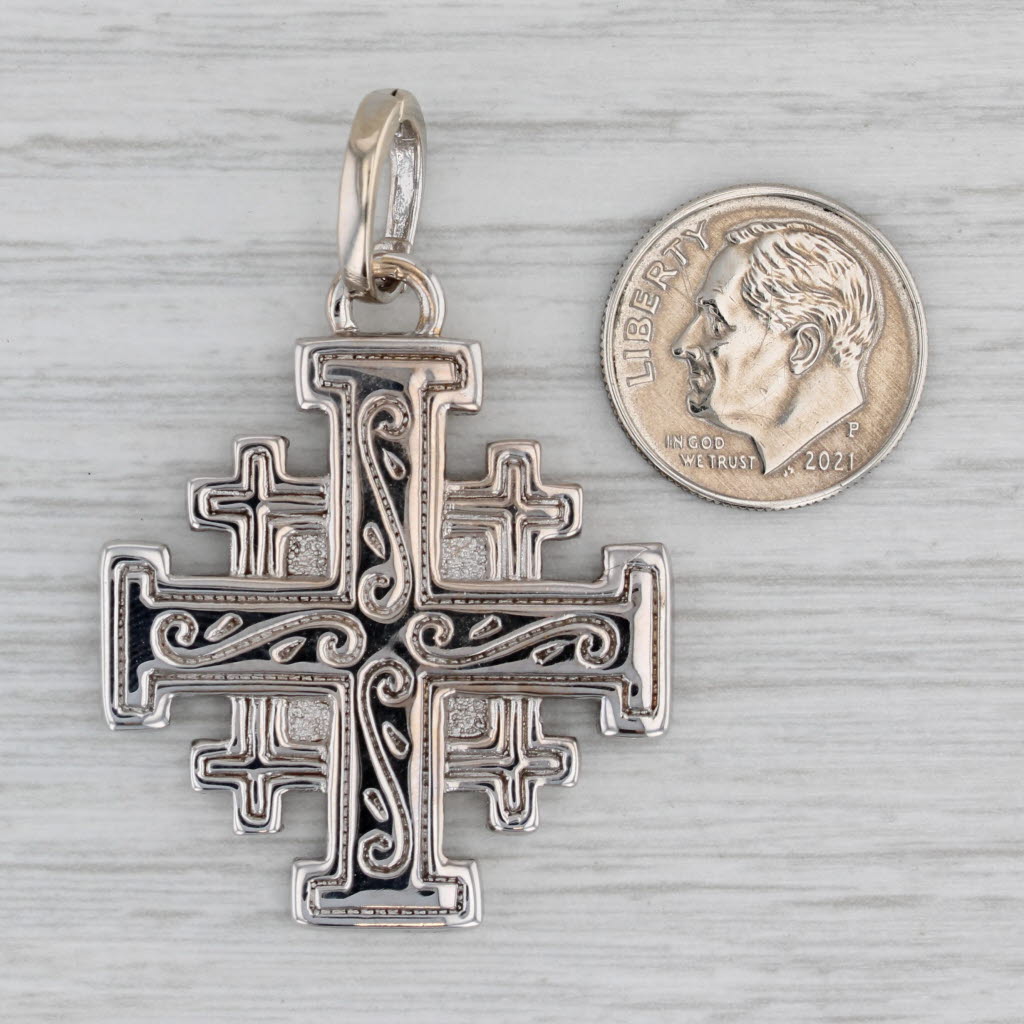 Gray 18k White Gold Lightweight Cross Pendant Hinged Bail