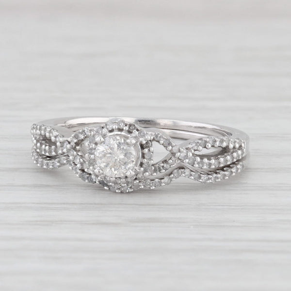 0.41ctw Diamond Engagement Ring Contoured Wedding Band Bridal Set 10k White Gold