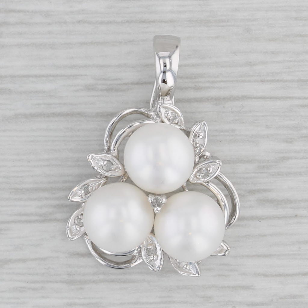 Gray Cultured Pearl Cluster Enhancer Pendant 14k White Gold Diamond Accents Clip Bail