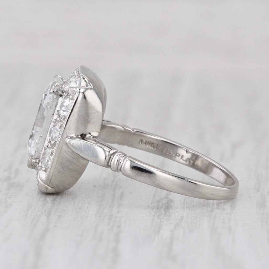 3.74ctw Rectangle Diamond Halo Engagement Ring Platinum Size 7.5 GIA E Color
