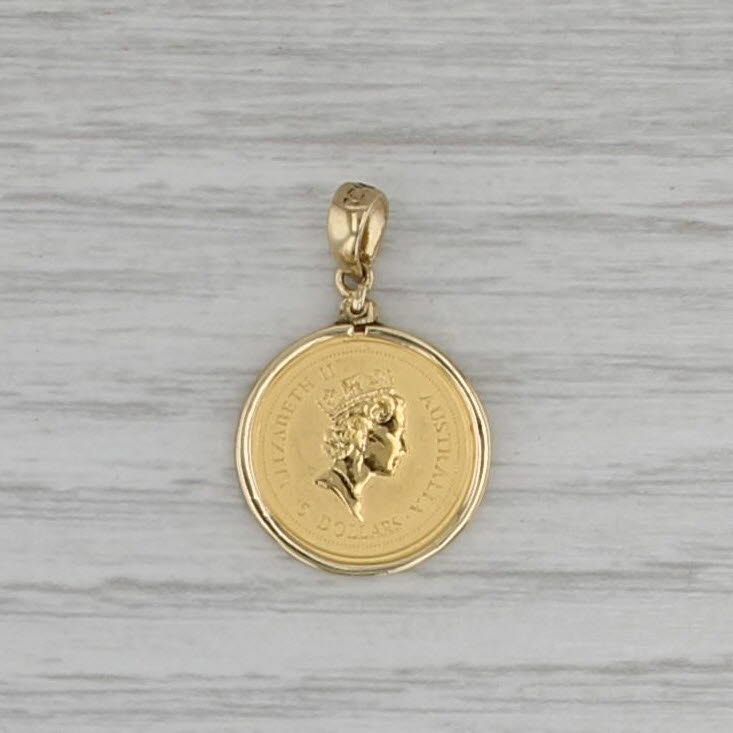 Australia 1/20 oz 1997 $5 Elizabeth II Nugget Coin Small Pendant 18k 9999 Gold