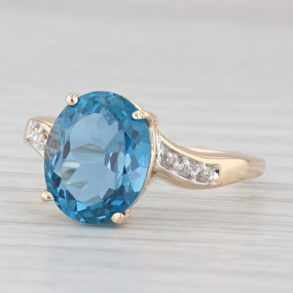 4.67ct Oval Blue Topaz Diamond Bypass Ring 14k Yellow Gold Size 9
