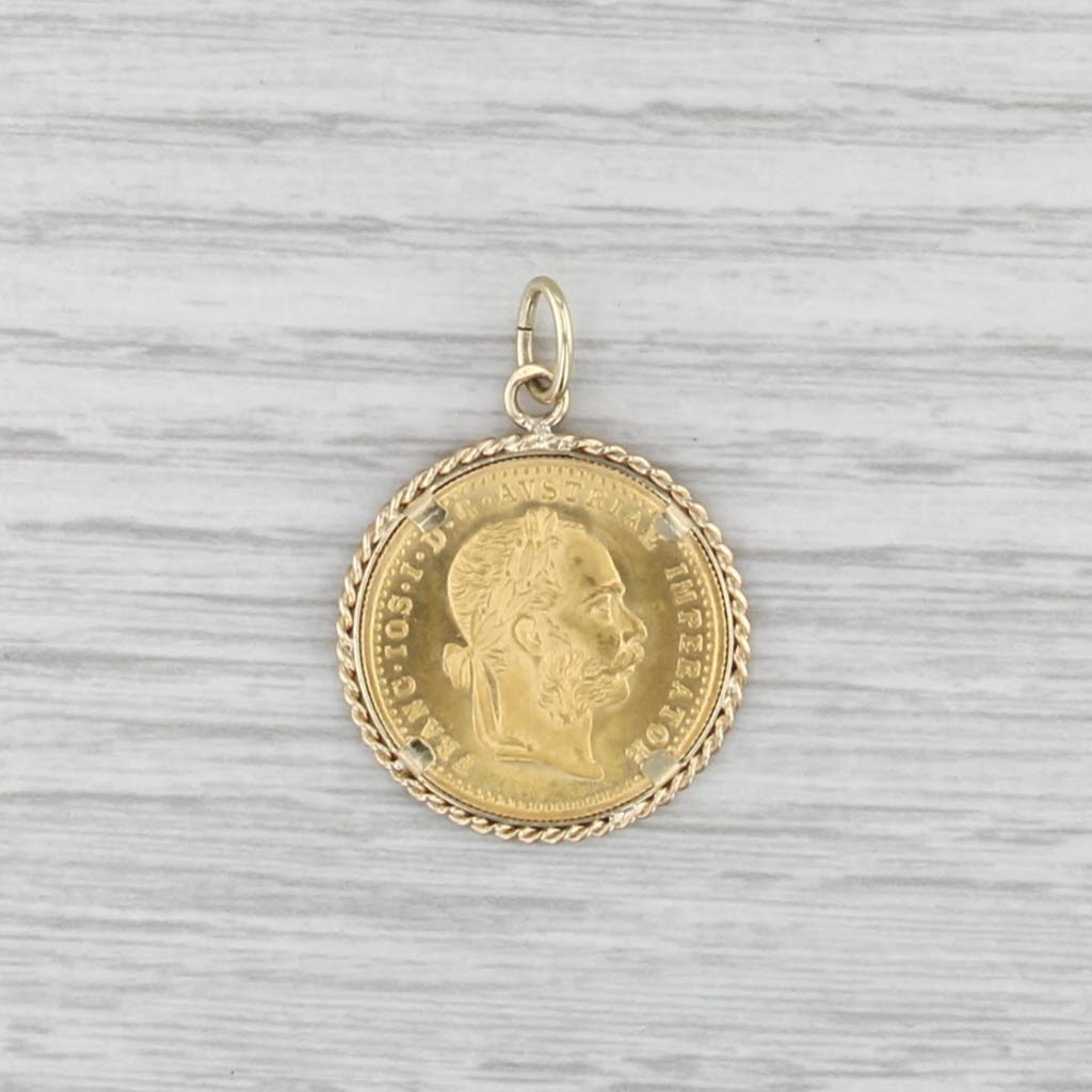 Austrian Ducat 1915 Restrike Coin Pendant 14k 986 Yellow Gold Charm