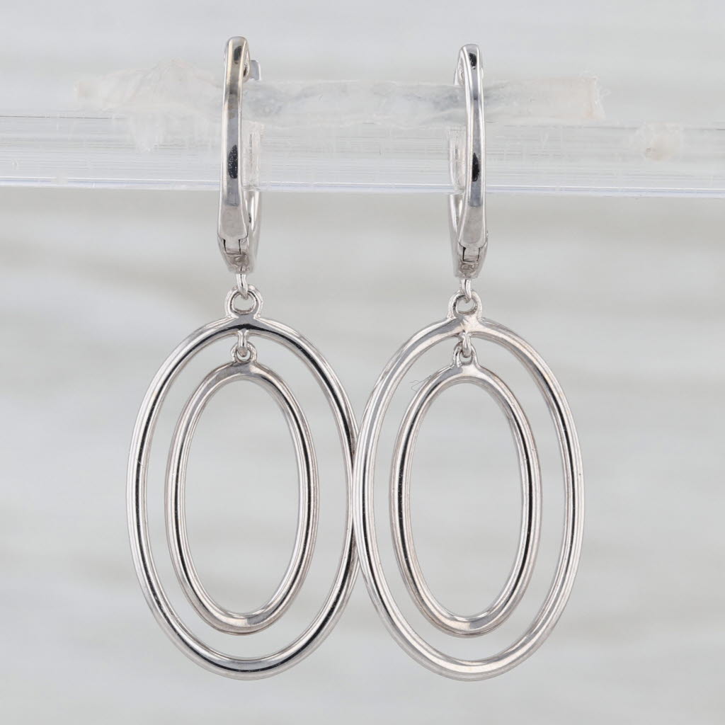 0.30ctw Diamond Oval Drops Hoop Earrings 14k White Gold Snap Top Hoops