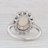 Oval Opal Cabochon Diamond Halo Ring 14k White Gold Size 6.5