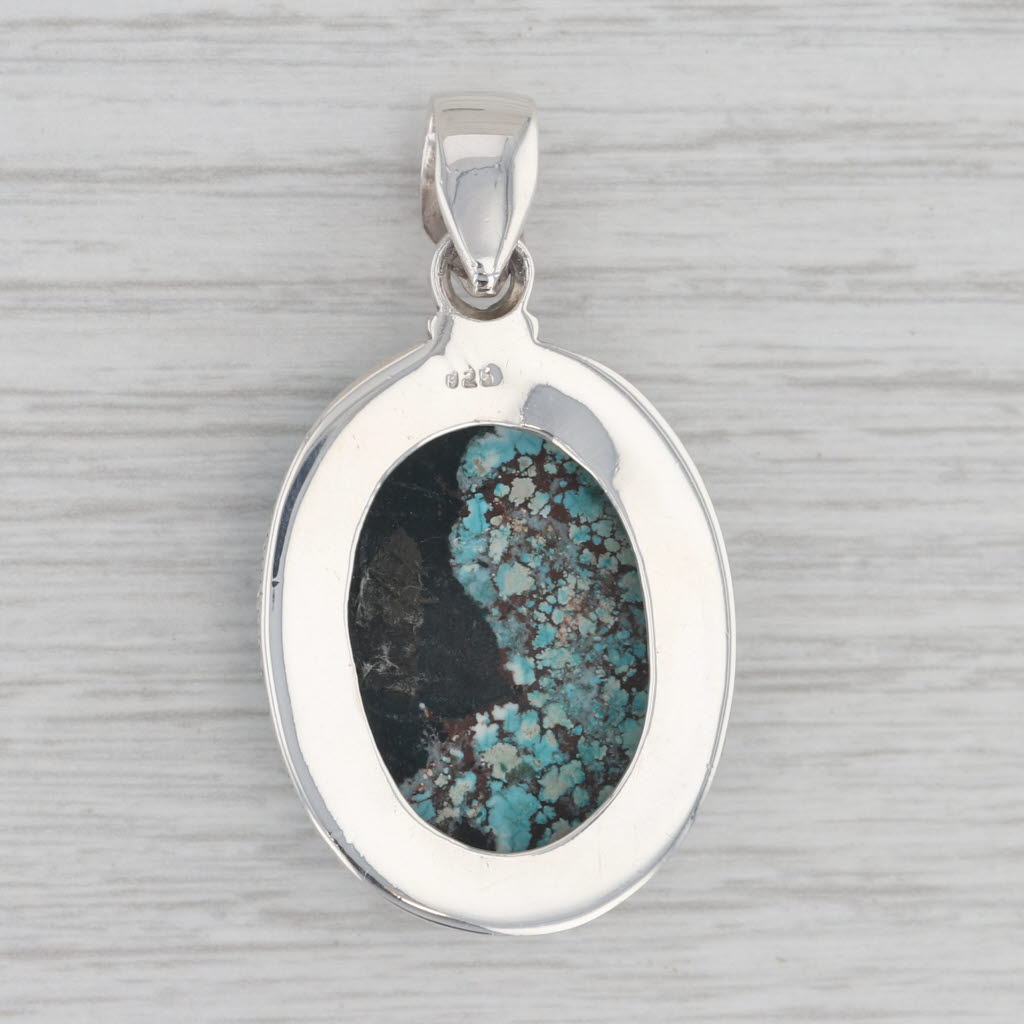 Gray Oval Cabochon Turquoise Statement Pendant Sterling Silver