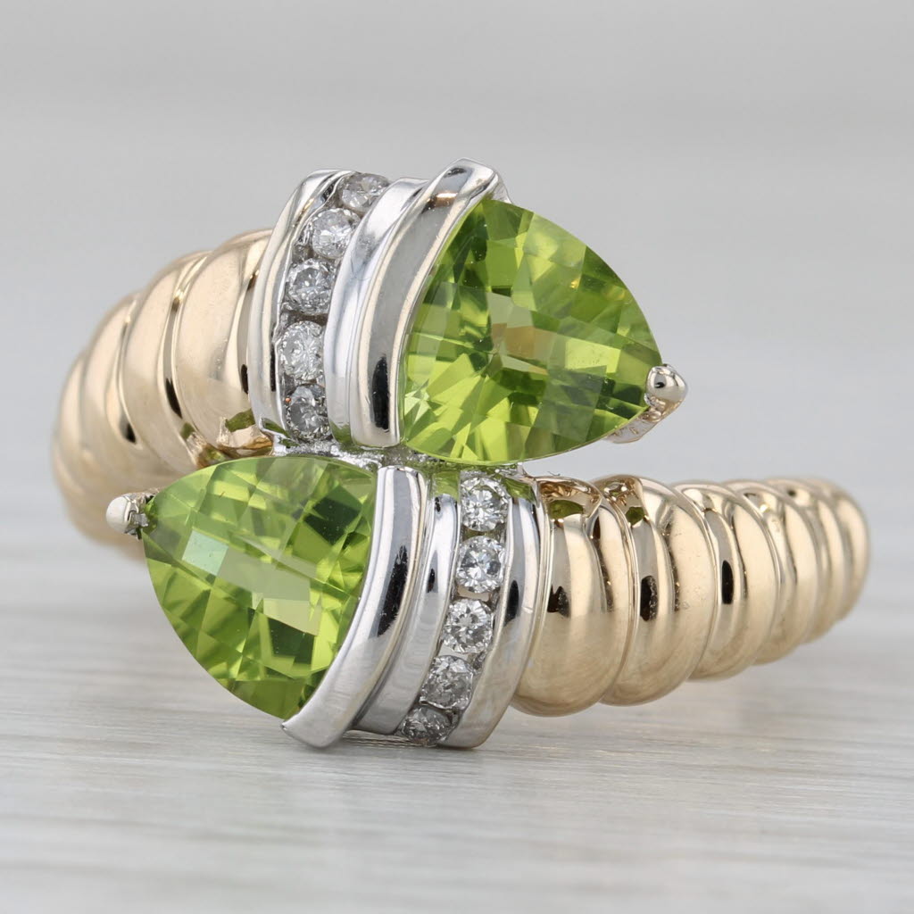 Gray 2.65ctw Peridot Diamond Bypass Ring 14k Yellow Gold Size 7