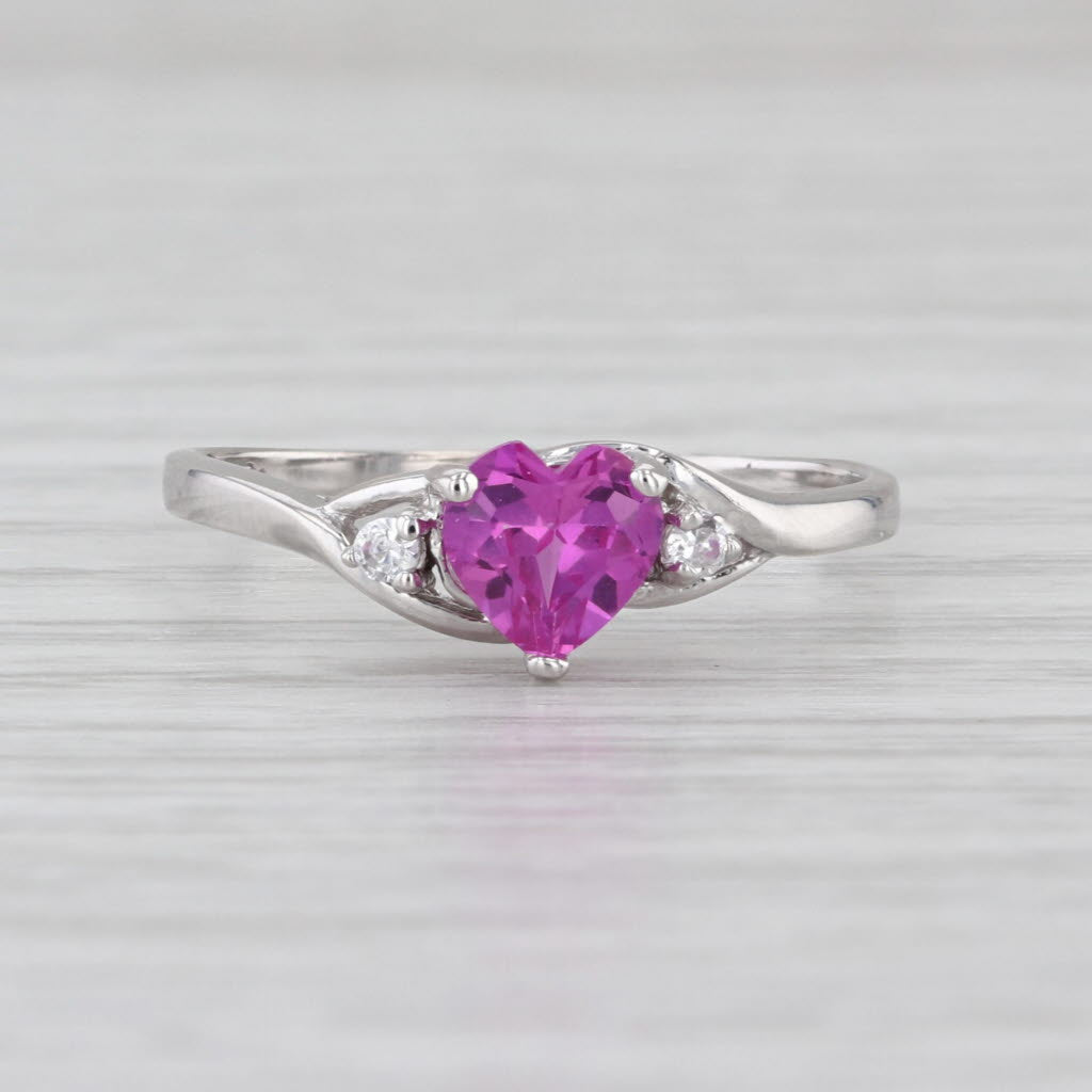 1.14ctw Pink Lab Created Sapphire Heart Cubic Zirconia Ring 10k White Gold