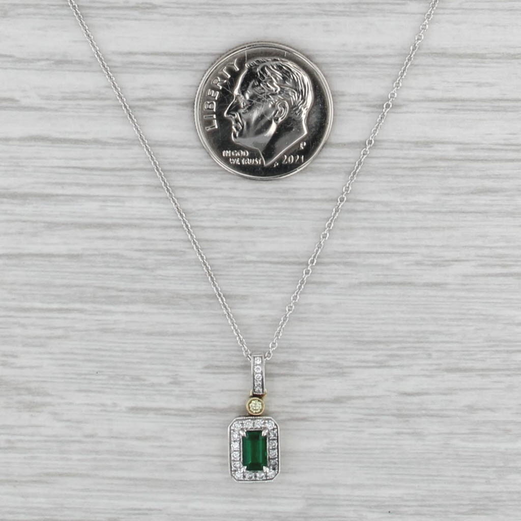 Simon G 0.43ctw Emerald Diamond Halo Pendant Necklace 18k White Gold Cable Chain