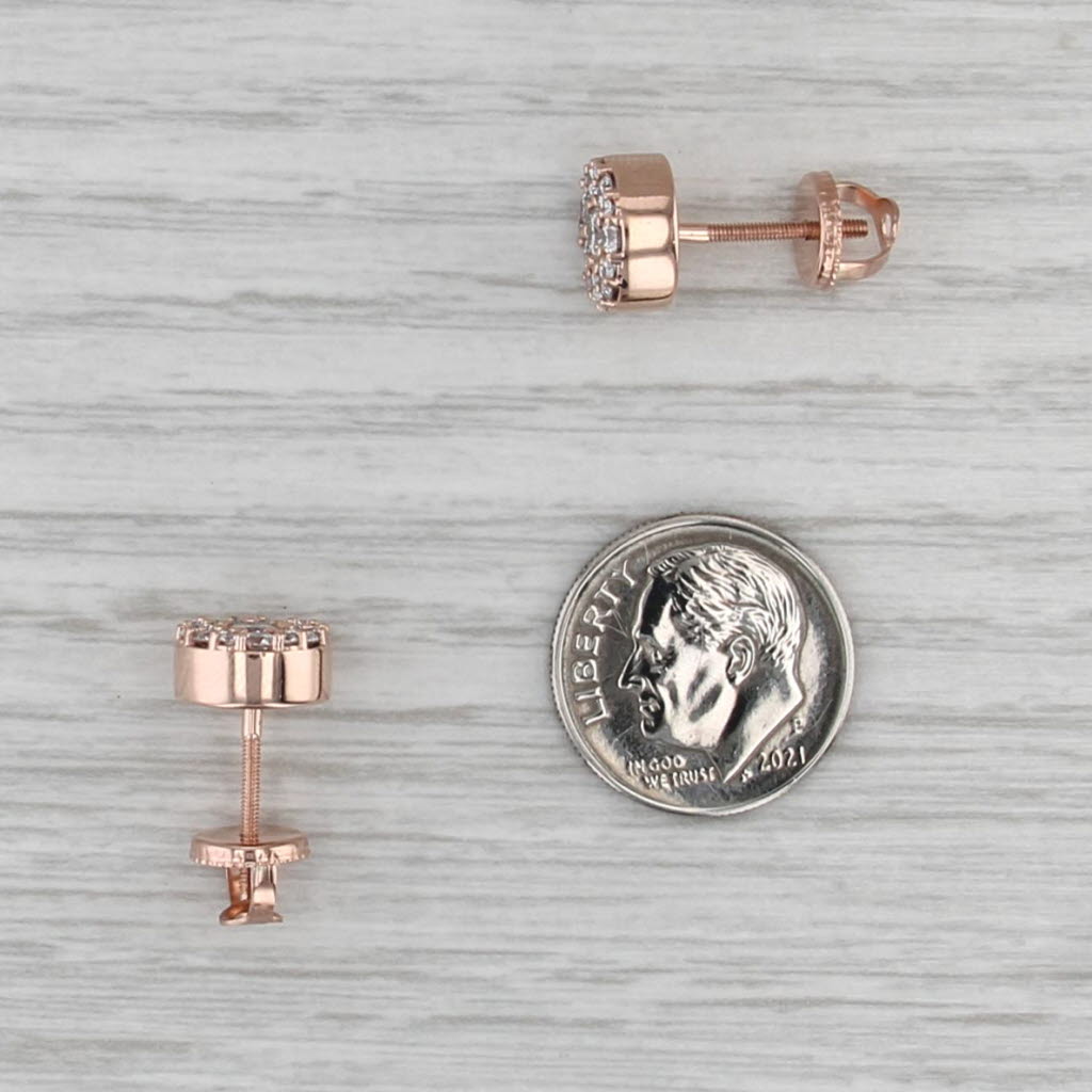 New 0.78ctw Diamond Cluster Stud Earrings 14k Rose Gold Screw Backs Studs