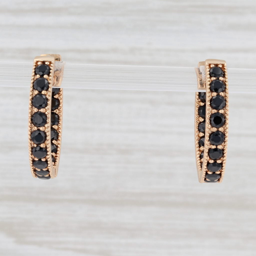 New Nina Wynn Black Spinel Inside Out Hoop Earrings 18k Gold Hinged Snap Top