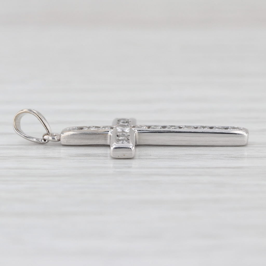 0.45ctw Diamond Cross Pendant 14k White Gold Estate Religious Jewelry