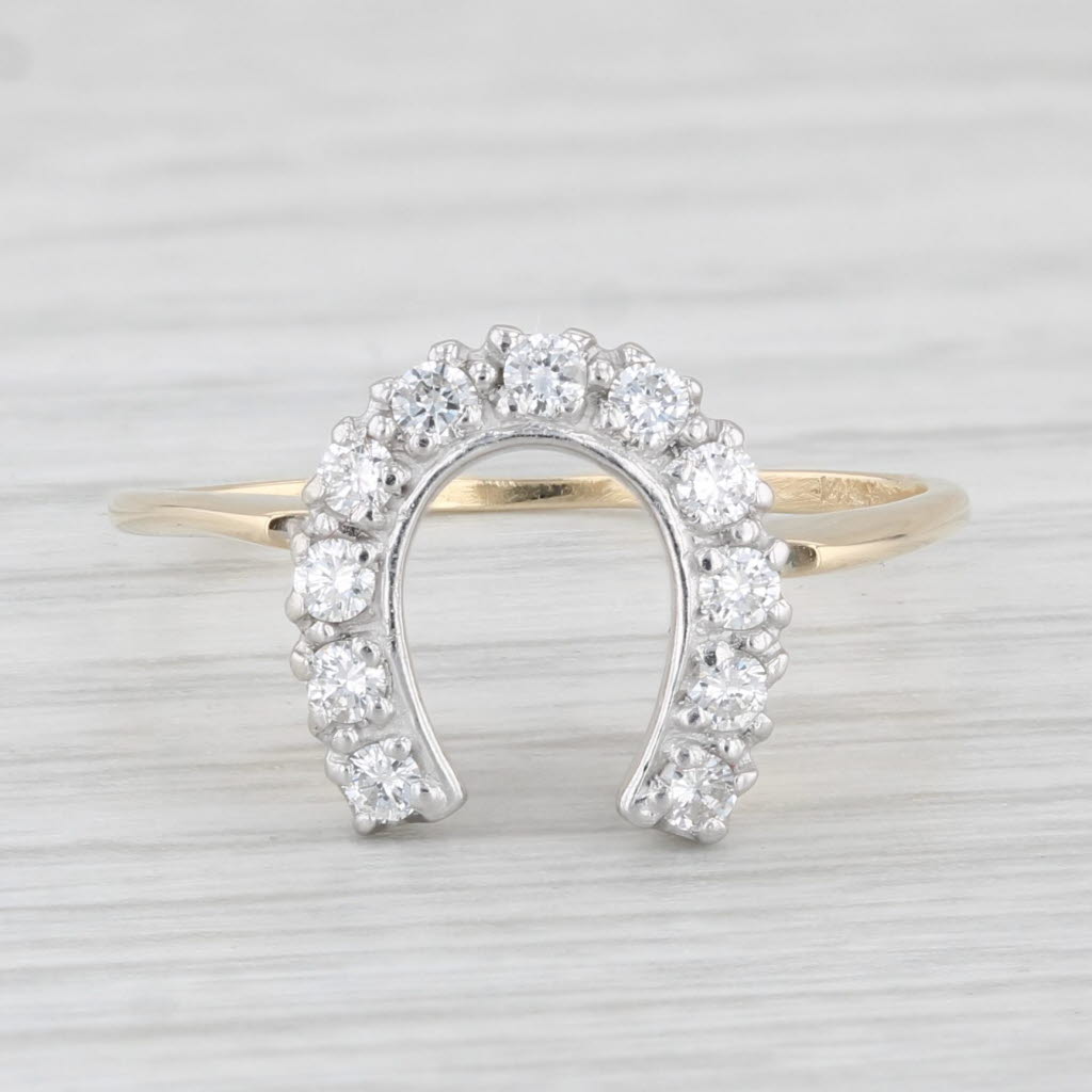 Light Gray Vintage 0.24ctw Diamond Horseshoe Ring 14k Yellow Gold Size 7