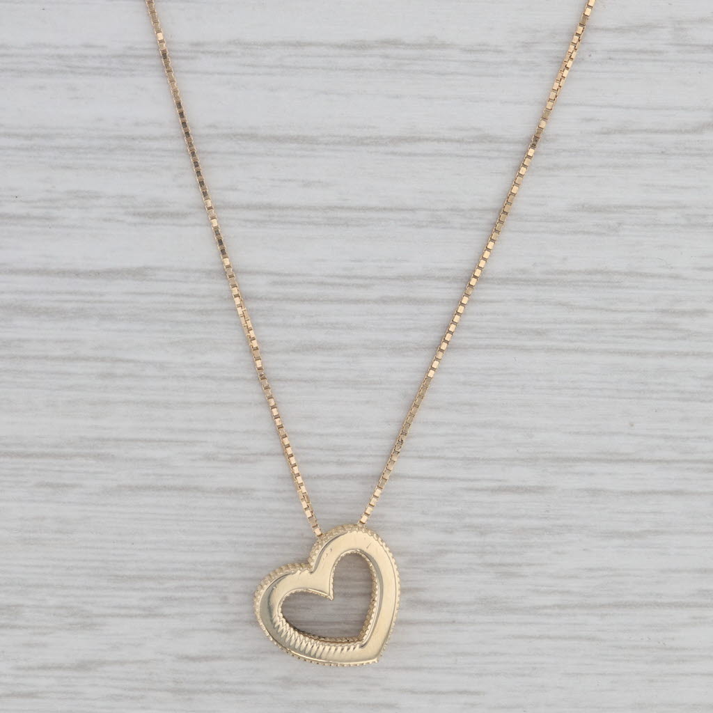 Gray Heart Pendant Necklace 14k Yellow Gold 16"-18" Adjustable Box Chain