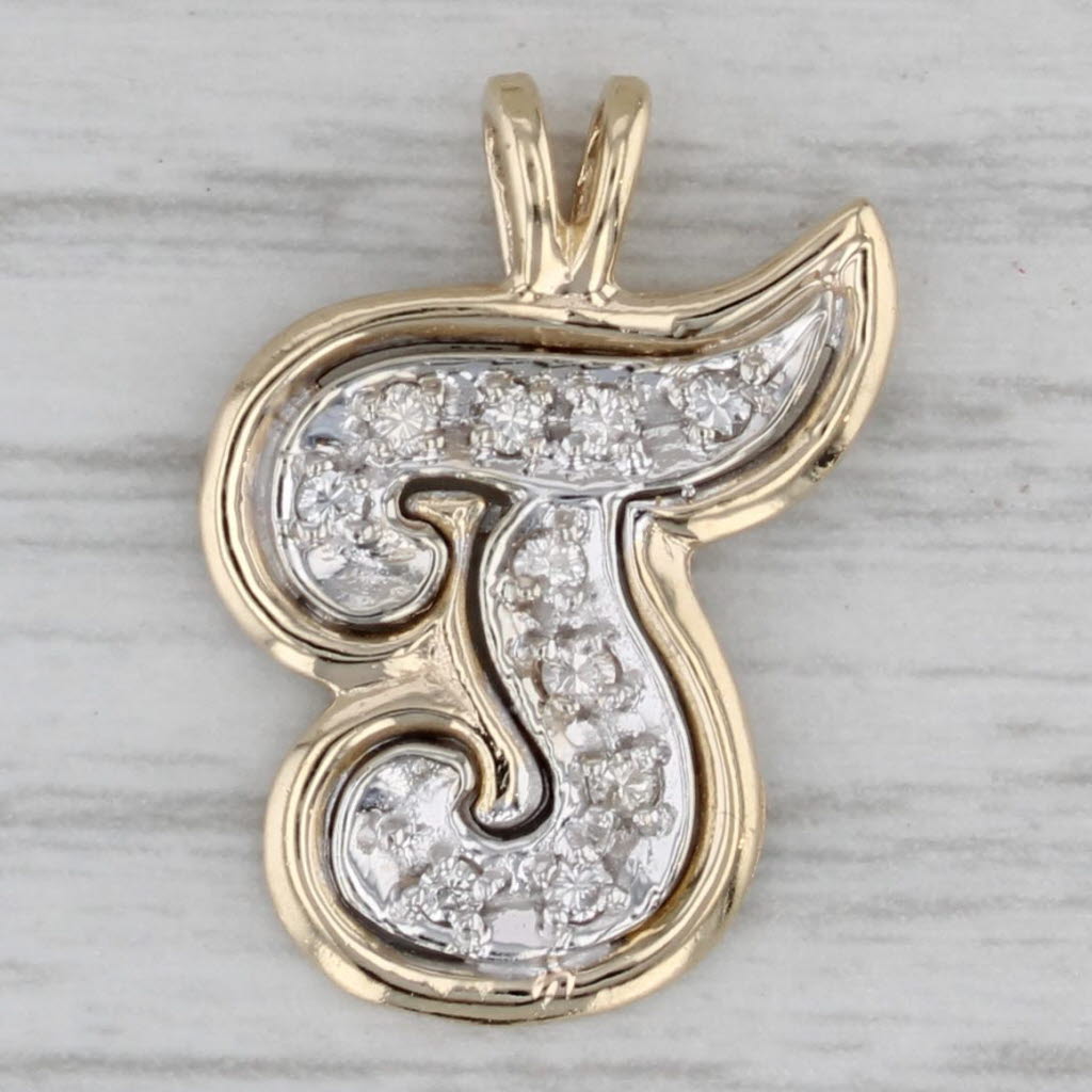 Gray 0.15ctw Diamond Letter Initial "J" Pendant 14k Yellow White Gold