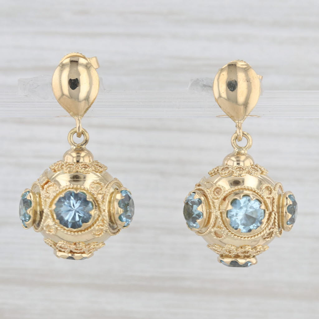 Light Gray 6ctw Blue Topaz Etruscan Style 18k Yellow Gold Dangle Earrings