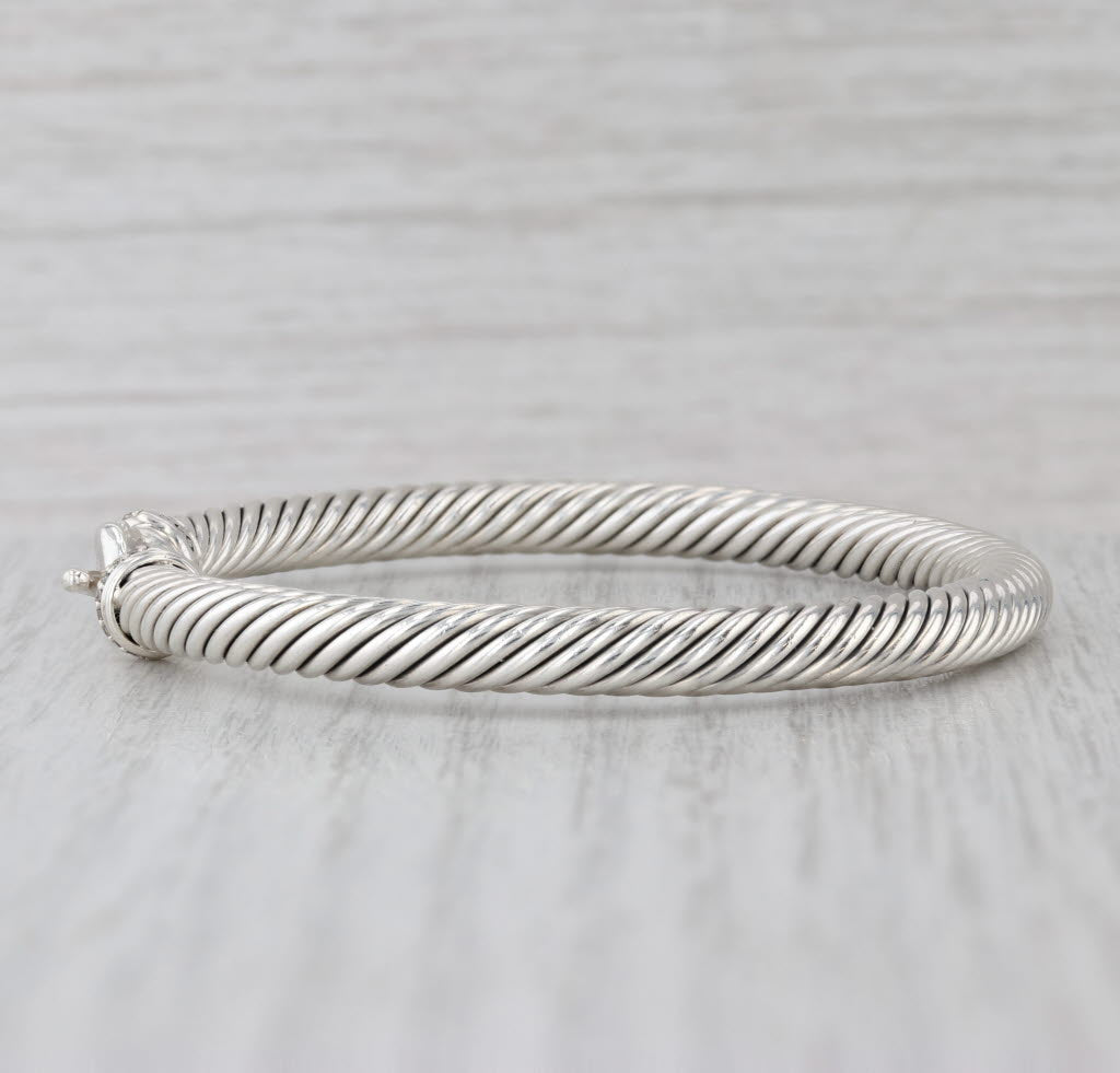 David Yurman Cable Hook Bangle Bracelet Diamond Sterling Silver 6.5" 5mm