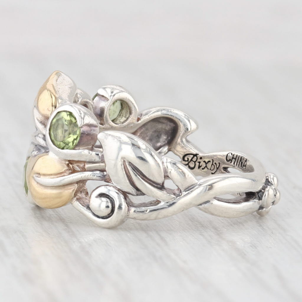 Light Gray Bixby 0.60ctw Peridot Flower Ring Sterling Silver 18k Gold Size 6 Statement
