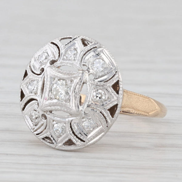 Vintage 0.18ctw Diamond Ring 14k White Yellow Gold Size 5 Art Deco