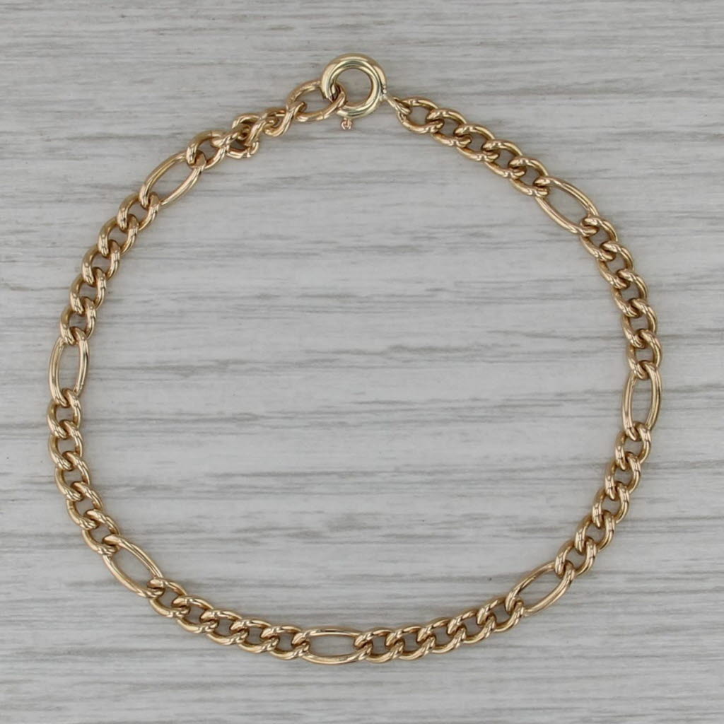 Vintage Figaro Chain Bracelet 12k Gold Filled Starter Charm 7" 3.6mm