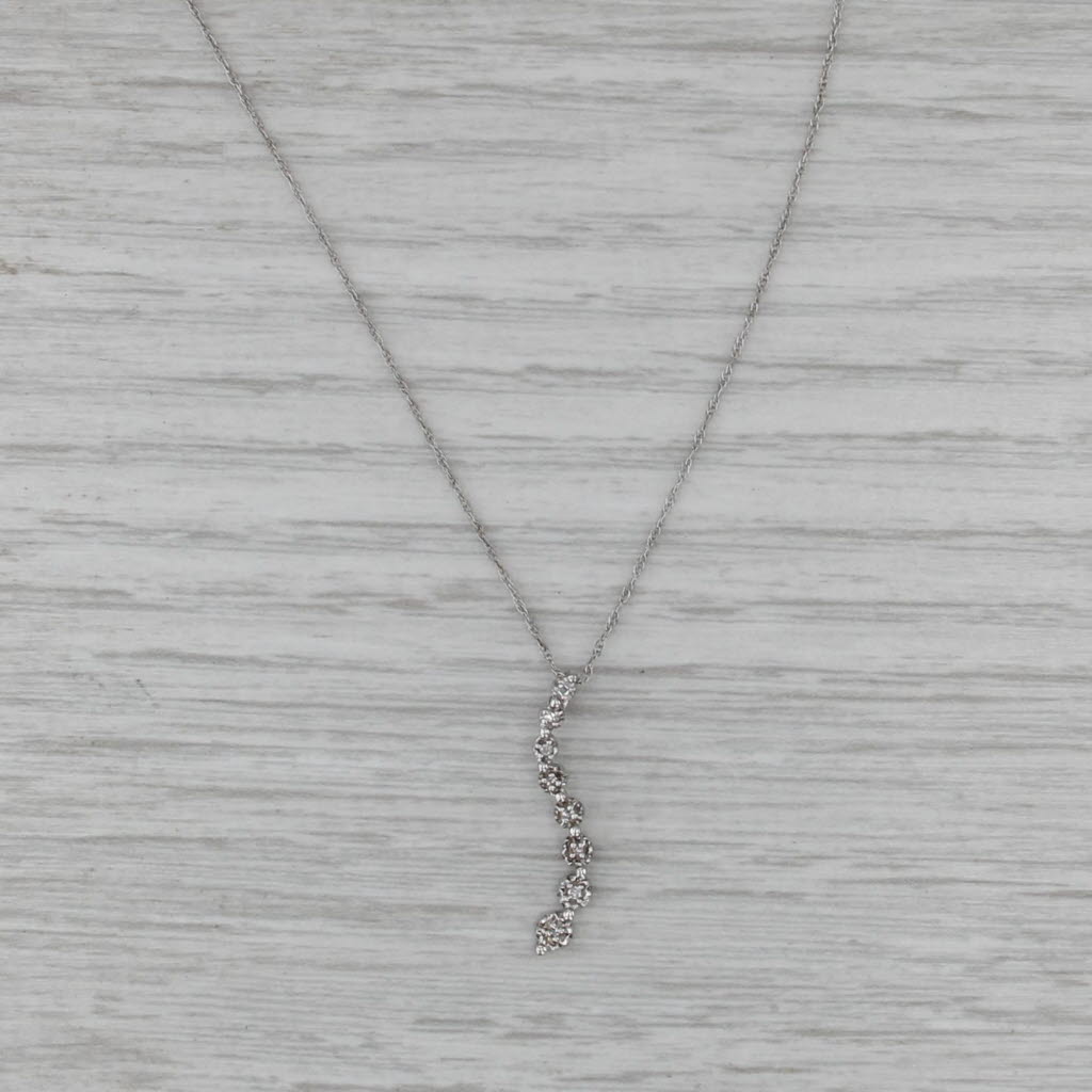 Diamond Journey Pendant Necklace 10k White Gold 18.5" Rope Chain
