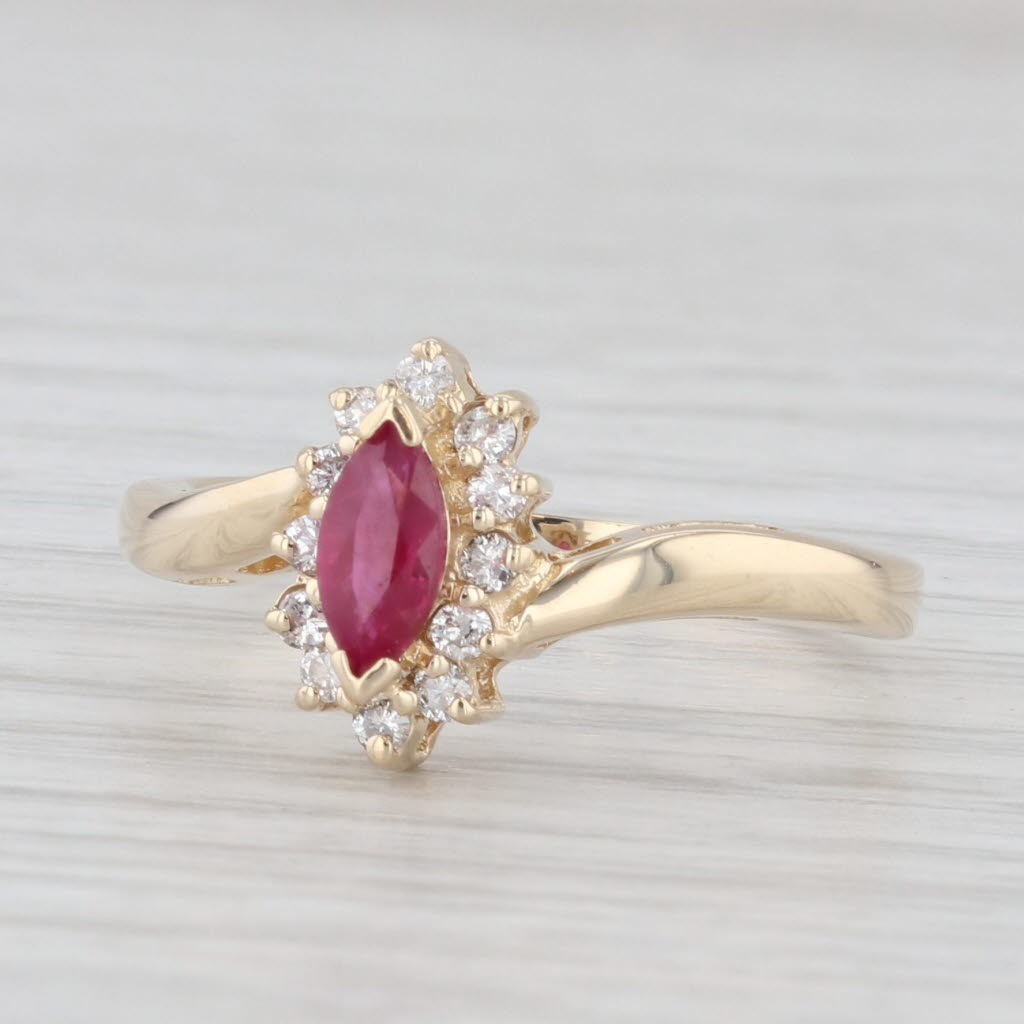 Light Gray 0.42ctw Marquise Ruby Diamond Halo Ring 14k Yellow Gold Bypass Size 6.5